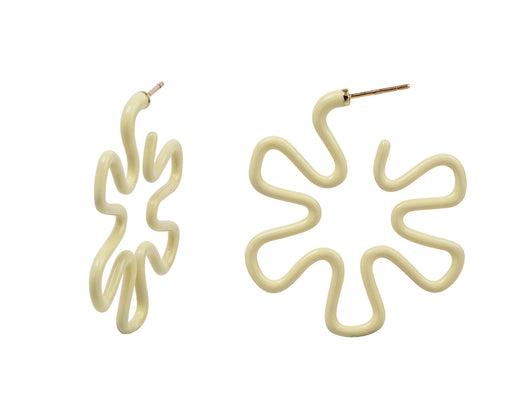 Panna Cream Enamel Flower Hoop Earrings