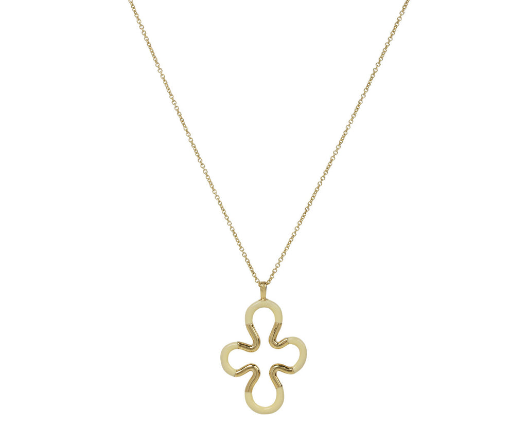 Panna Cream Enamel Flower Pendant Necklace