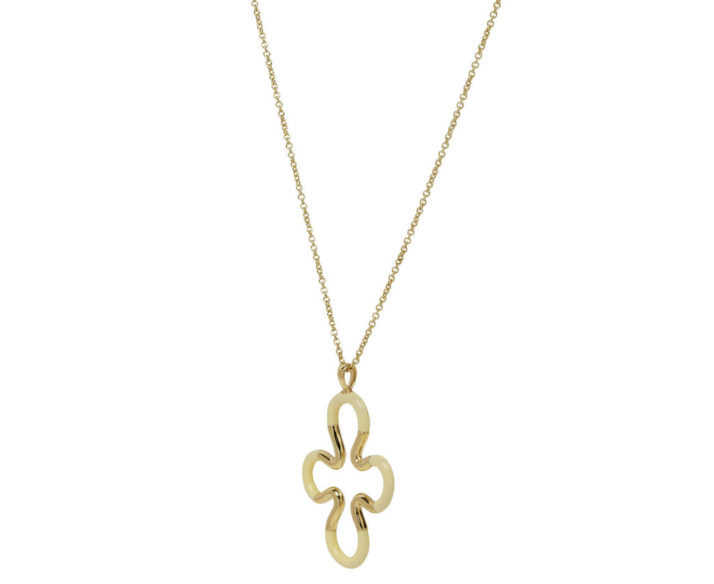 Panna Cream Enamel Flower Pendant Necklace