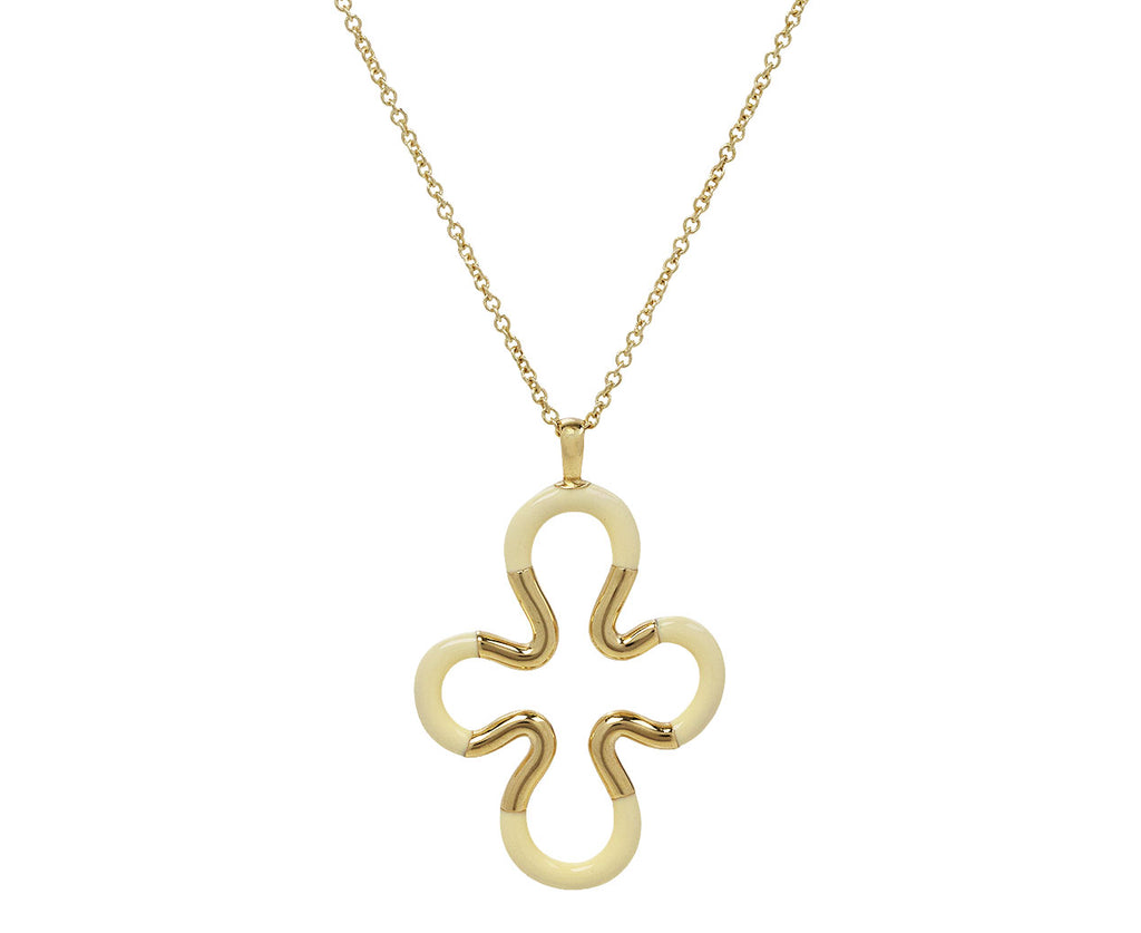 Panna Cream Enamel Flower Pendant Necklace