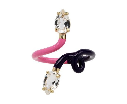 Double Vine Bubblegum Pink and Purple Enamel Crystal Ring