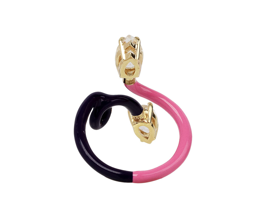 Double Vine Bubblegum Pink and Purple Enamel Crystal Ring