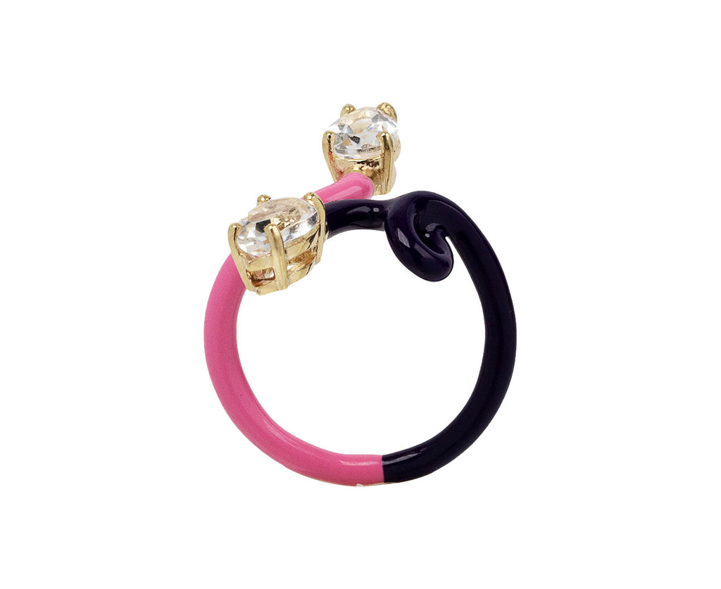 Double Vine Bubblegum Pink and Purple Enamel Crystal Ring