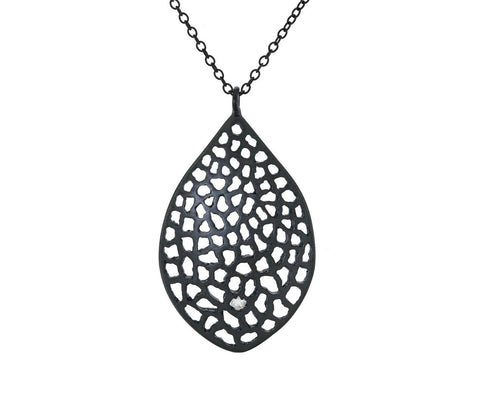 Black Lacy Leaf Pendant with Diamond - TWISTonline
