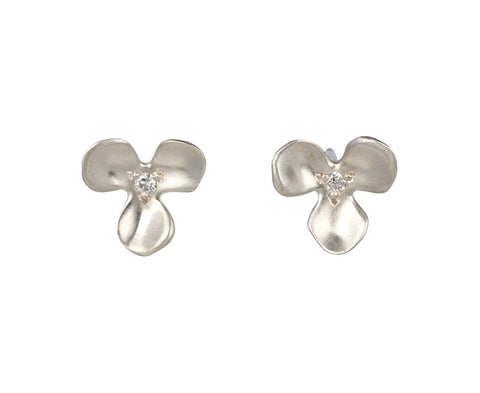 Diamond Trillium Silver Flower Stud Earring