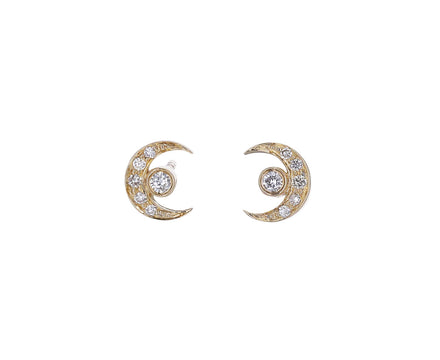 Diamond Moon and Earth Stud Earrings