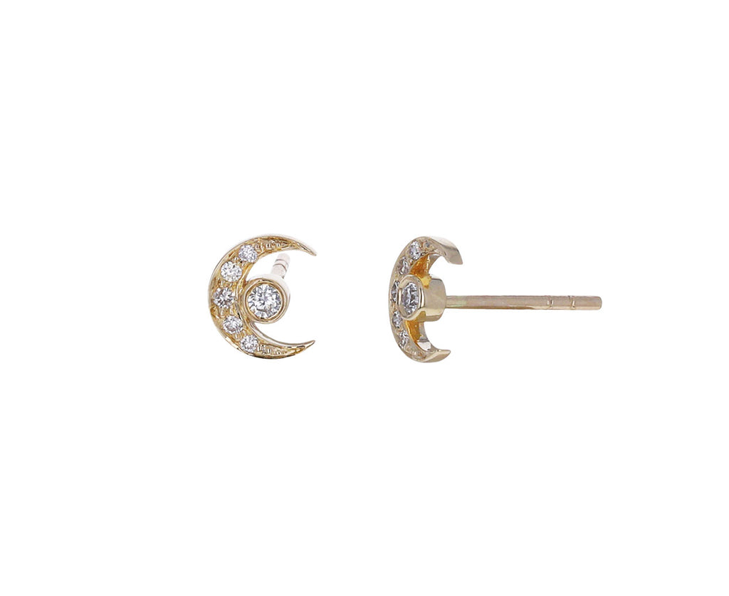 Diamond Moon and Earth Stud Earrings