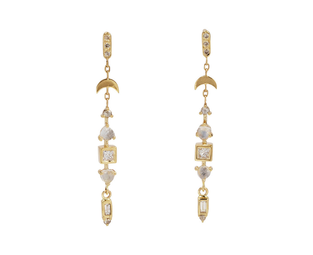 Moonstone and Diamond Double Moon Earrings