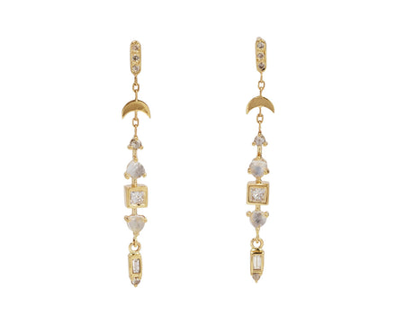 Moonstone and Diamond Double Moon Earrings