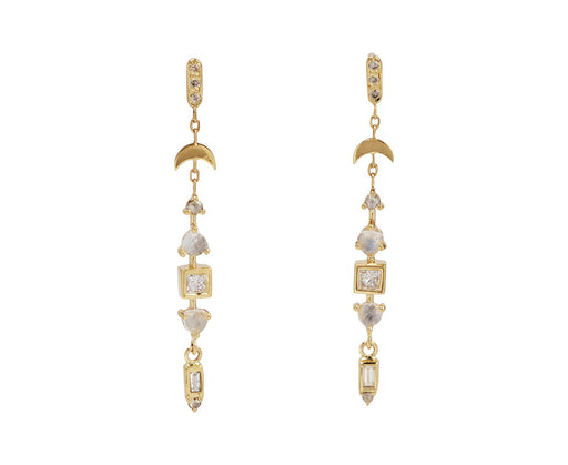 Moonstone and Diamond Double Moon Earrings