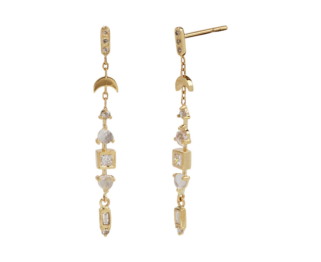 Moonstone and Diamond Double Moon Earrings