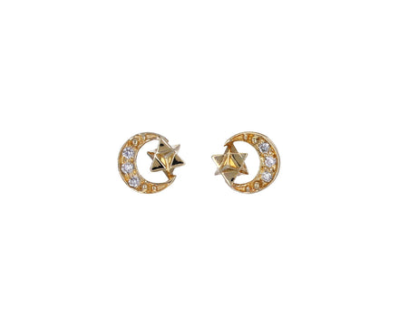 Diamond Moon and Merkaba Stud Earrings