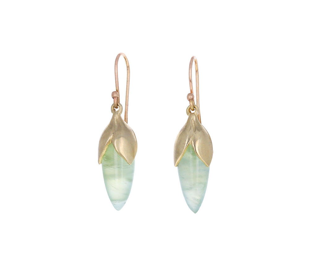 Prehnite Long Flower Bud Earrings
