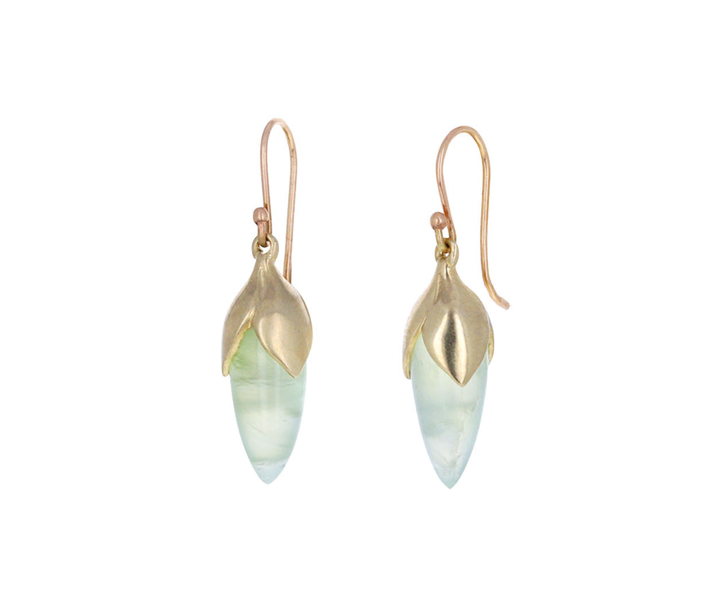 Prehnite Long Flower Bud Earrings
