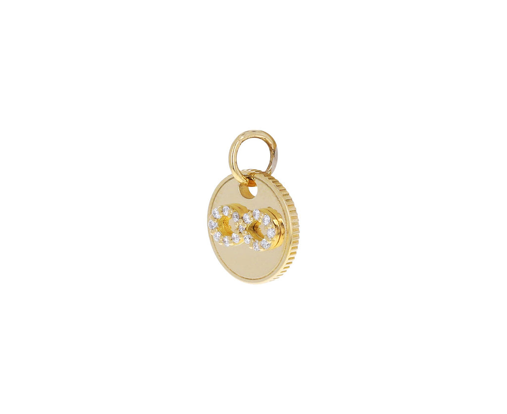 Foundrae Jewelry Diamond Infinity Mini Coin Charm Pendant Side