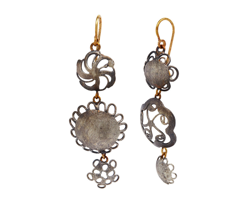 Judy Geib Triple Erewhon Silver Flowery Drop Earrings Side View