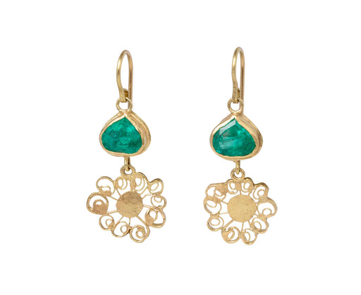 Colombian Emerald Flowery Drop Earrings