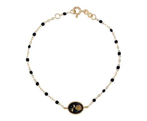 Rose Charm Black Enamel Resin Beaded Bracelet
