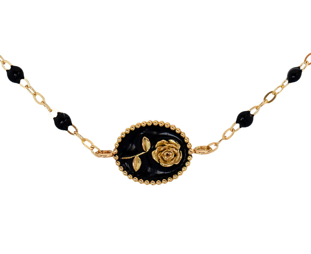 Rose Charm Black Enamel Resin Beaded Bracelet