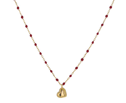 Poppy Red Resin Beaded Heart Necklace