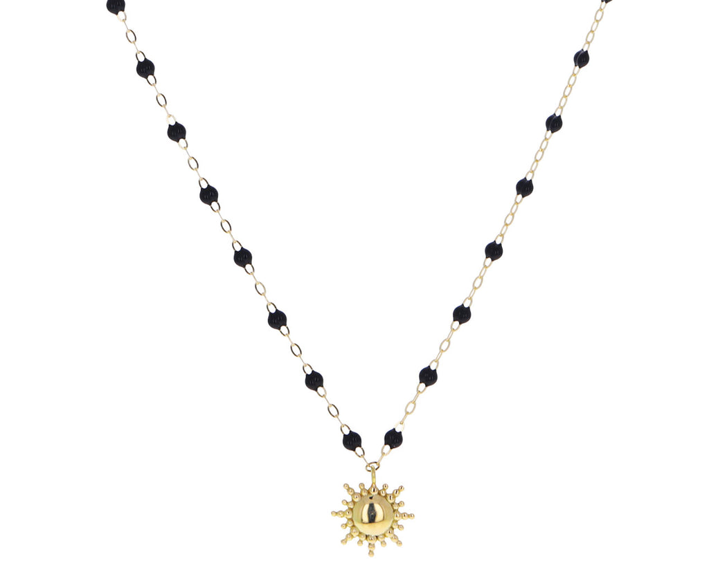 Black Resin Beaded Sun Pendant Necklace