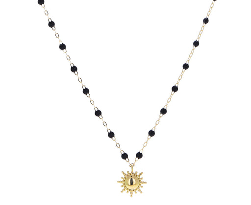 Black Resin Beaded Sun Pendant Necklace
