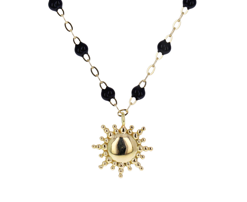 Black Resin Beaded Sun Pendant Necklace