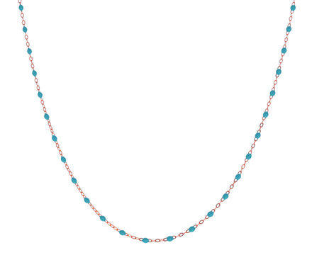 Short Rose Gold Green Turquoise Resin Beaded Necklace