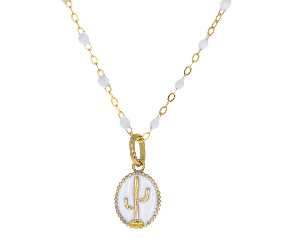 White Enamel Oval Cactus Pendant ONLY