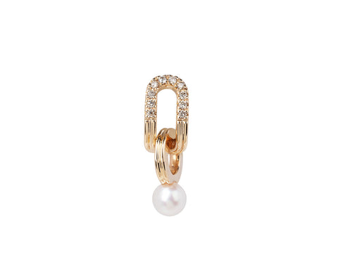 Hirotaka Beluga Oblong Diamond and Pearl Link SINGLE Stud Earring