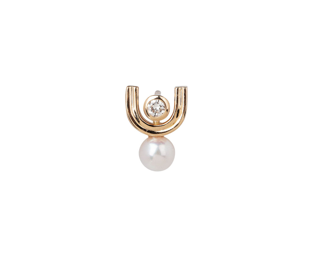Hirotaka Beluga Diamond and Pearl SINGLE Stud Earring