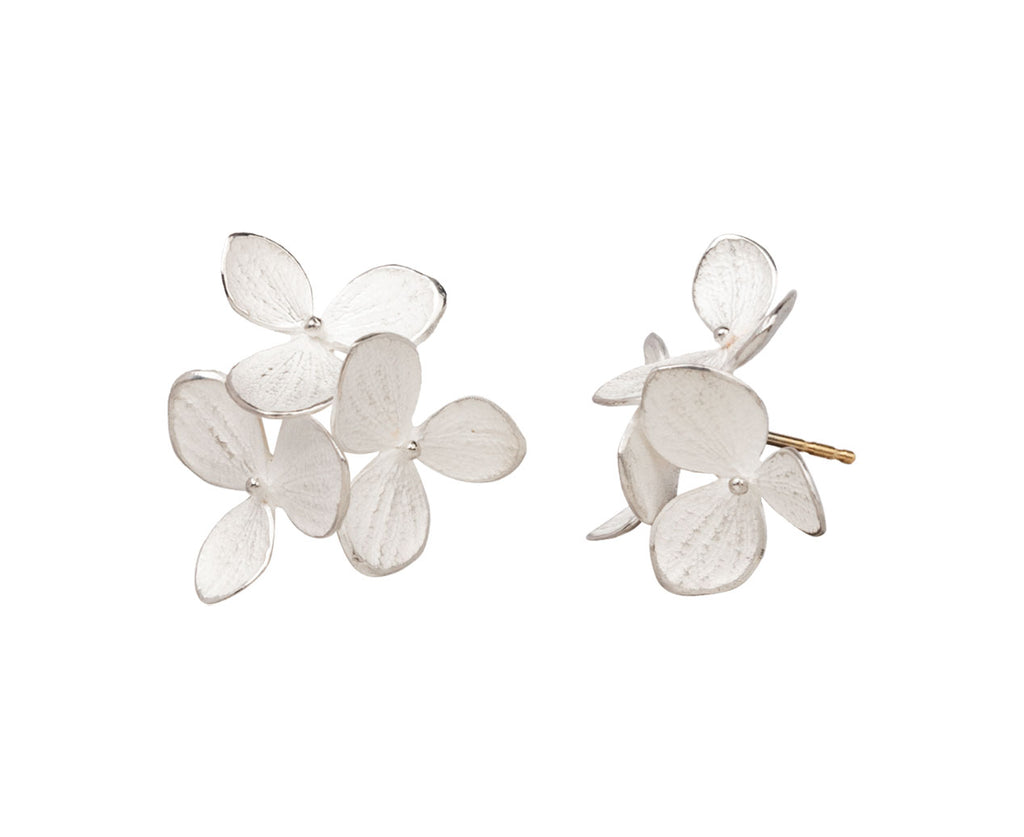 Three Part Large Silver Hydrangea Post Earrings