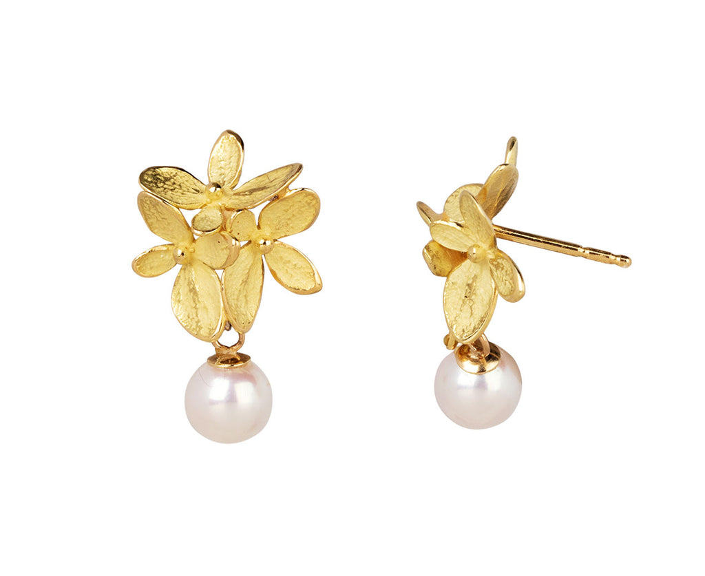 Three Part Hydrangea Pearl Drop Earrings