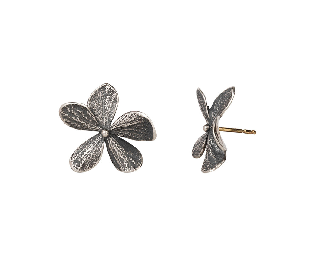 Gray Silver Large Hydrangea Stud Earrings