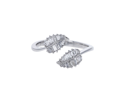 White Gold Small Palm Leaf Baguette Diamond Ring