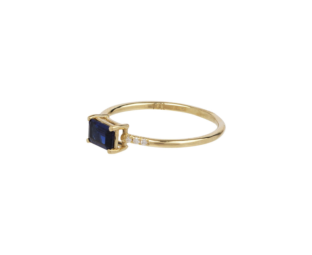 East West Blue Sapphire and Diamond Equilibrium Ring