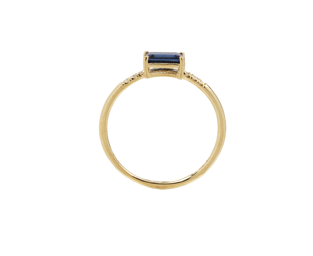 East West Blue Sapphire and Diamond Equilibrium Ring