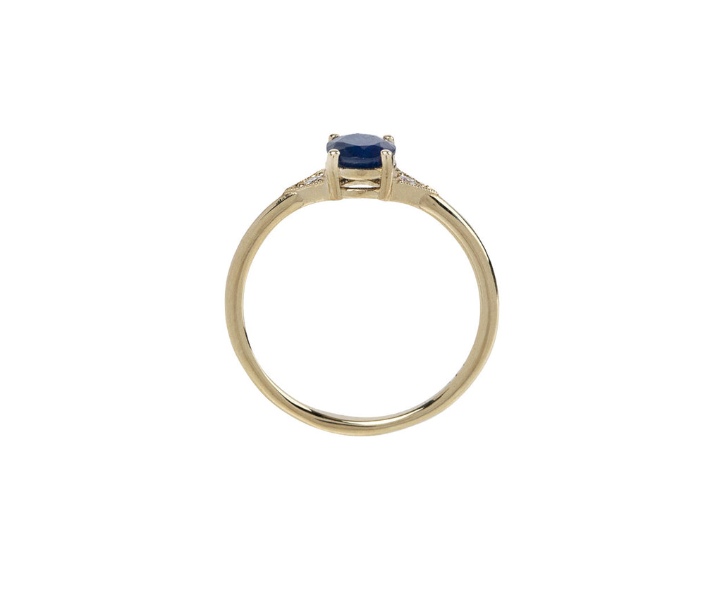 Jennie Kwon Blue Sapphire and Diamond Deco Ring Top View