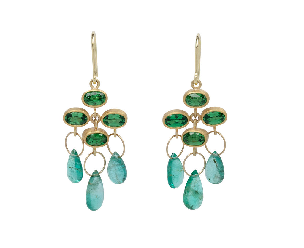 Mallary Marks Tsavorite Garnet and Emerald Trapeze Earrings
