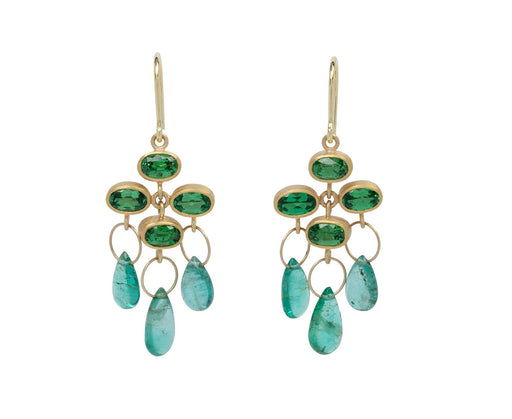 Mallary Marks Tsavorite Garnet and Emerald Trapeze Earrings