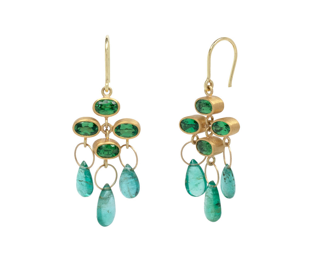 Mallary Marks Tsavorite Garnet and Emerald Trapeze Earrings Side View