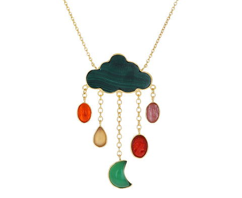 Malachite Cloud and Rain Drop Pendant Necklace