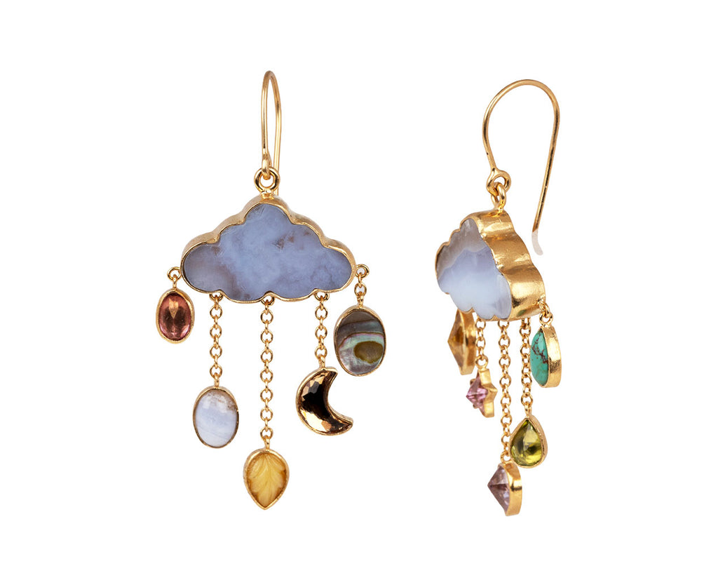 Grainne Morton Agate Cloud and Multi Gem Rain Drop Earrings Side