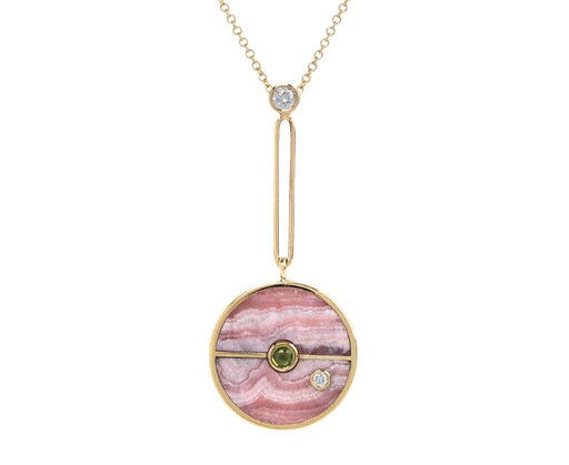 Retrouvai Rhodochrosite and Tourmaline Compass Necklace
