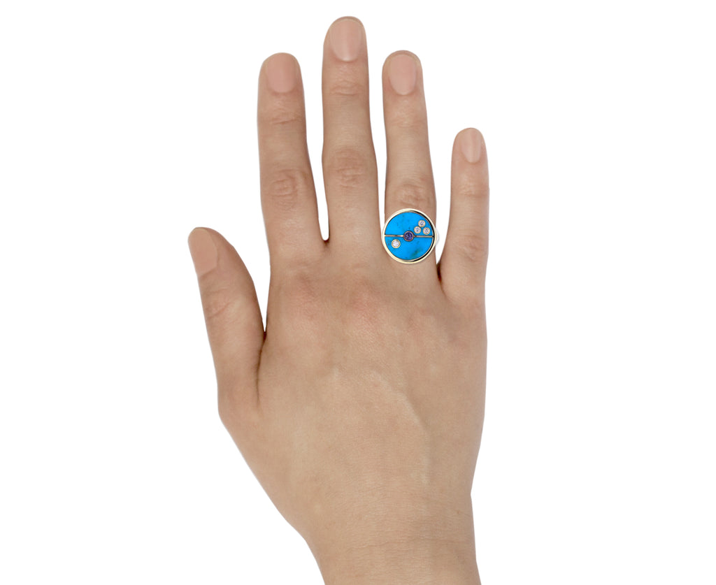 Turquoise, Diamond and Tanzanite Compass Ring