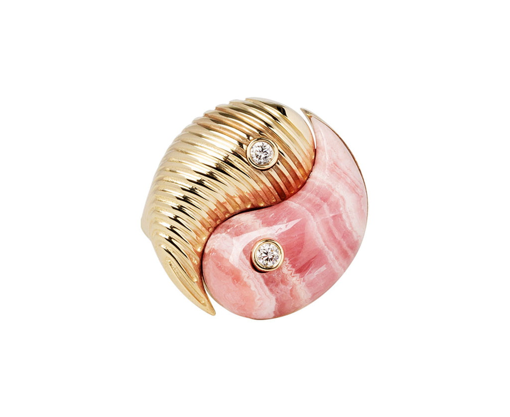 Rhodochrosite and Diamond Yin Yang Ring