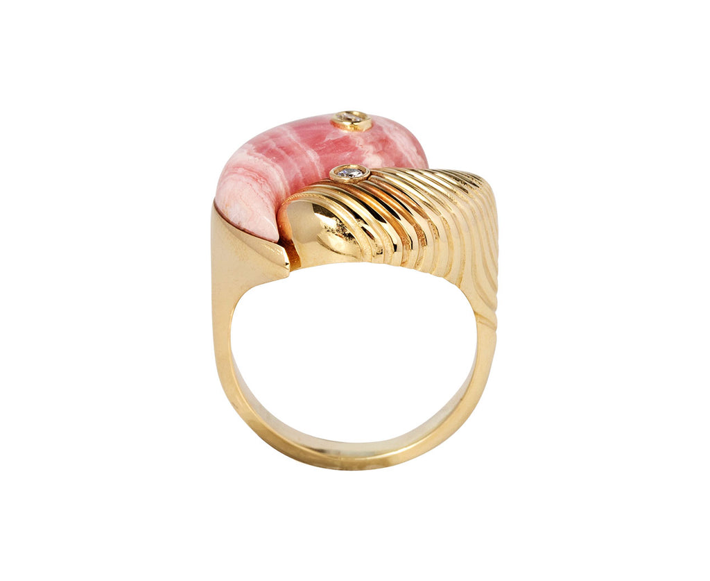 Rhodochrosite and Diamond Yin Yang Ring