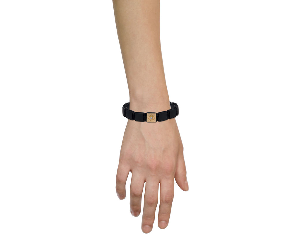 Square Matte Black Ceramic and Gold bead Bracelet