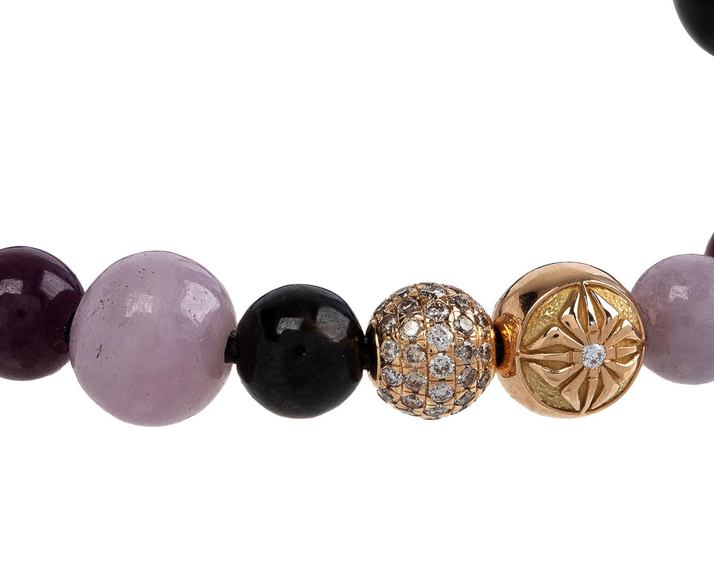 Shamballa Jewels Ruby, Pink and Brown Sapphire Bead Bracelet Close Up