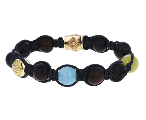 Milky Aquamarine, Yellow Sapphire and Ebony Bead Bracelet